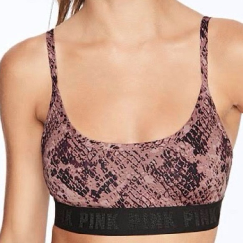 Victoria Secret Ultimate Pink Lined Sports Bra In Blush Pink Snake Print Small